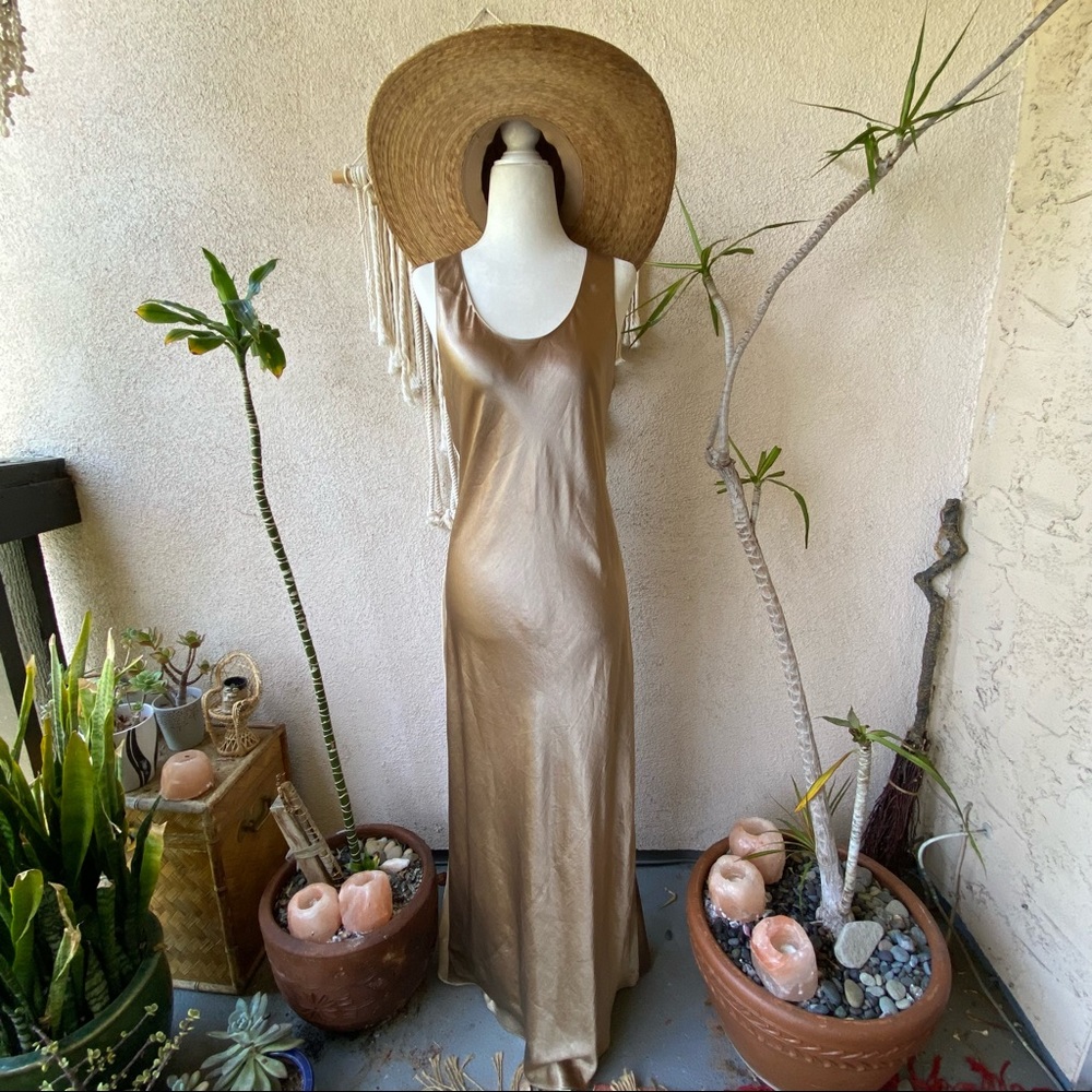 Vince gold satin slip maxi dress
